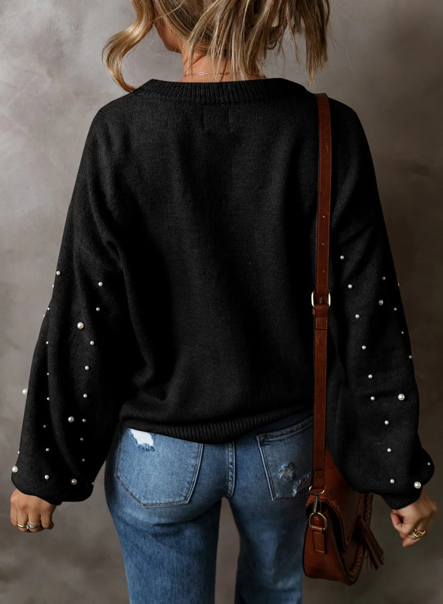 Pearl Trim Round Neck Sweatshirt
