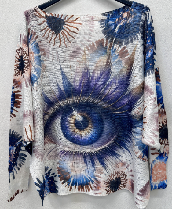 Big Eye Knit Printed Sweater
