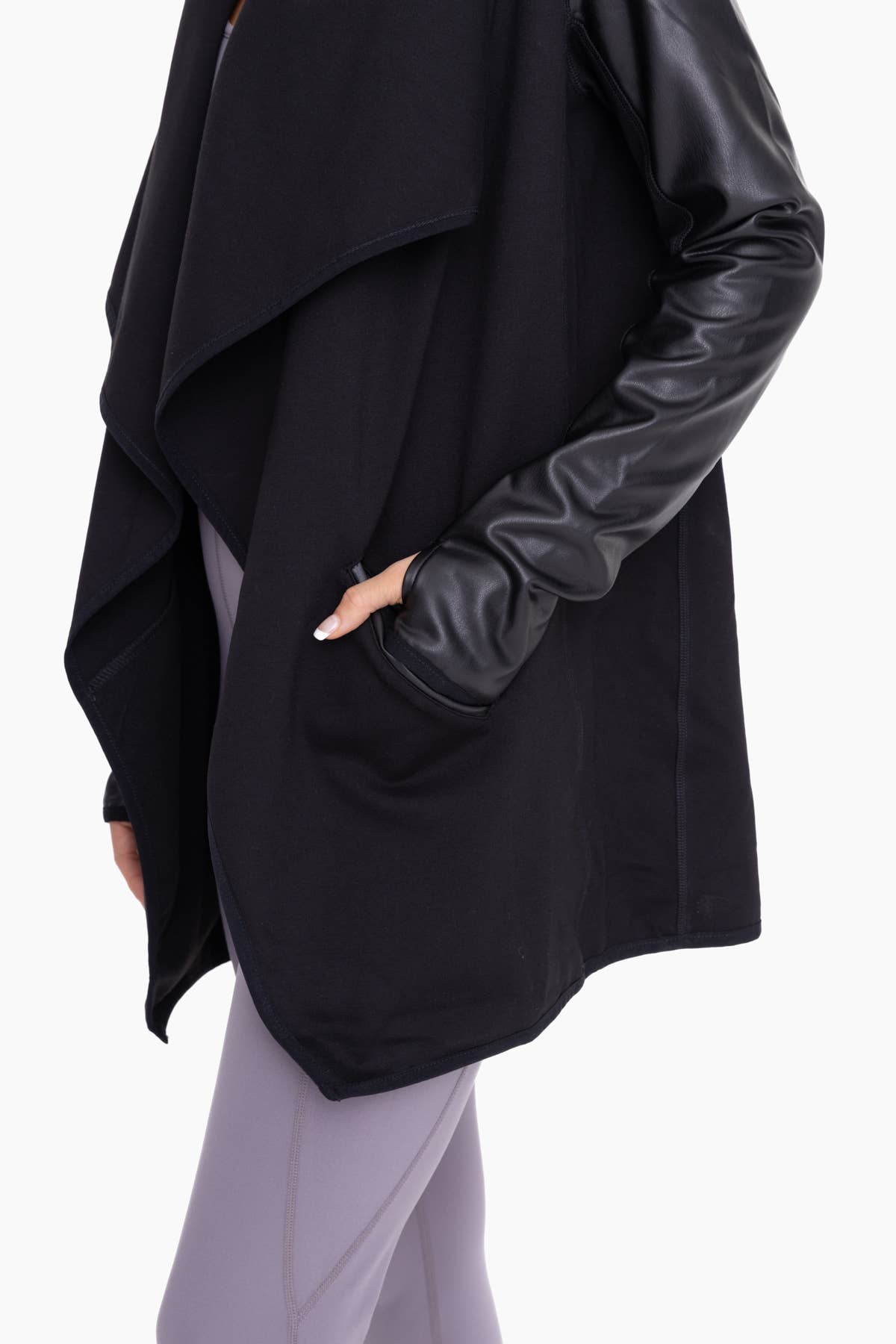 Leather Detail Thumb Hole Cardigan