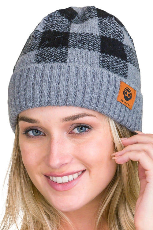 Gingham Buffalo Checkered Knit Beanie