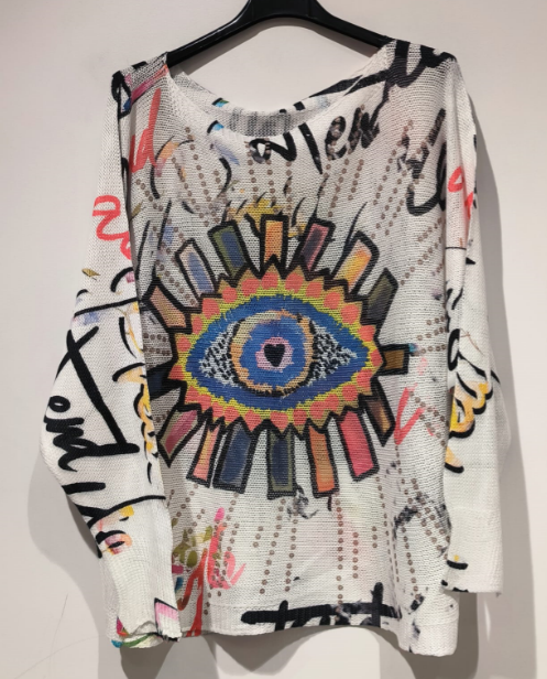 Multi Evil Eye Printed Sweater