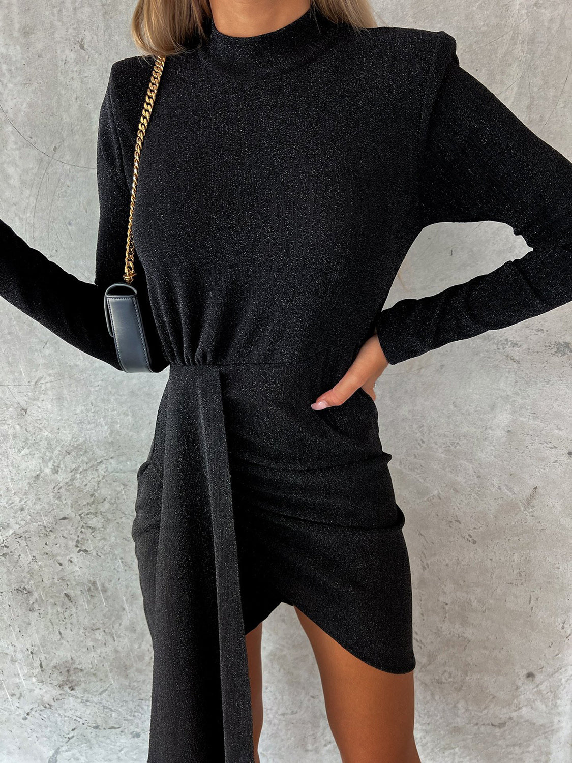 Heathered Mock Neck Mini Dress