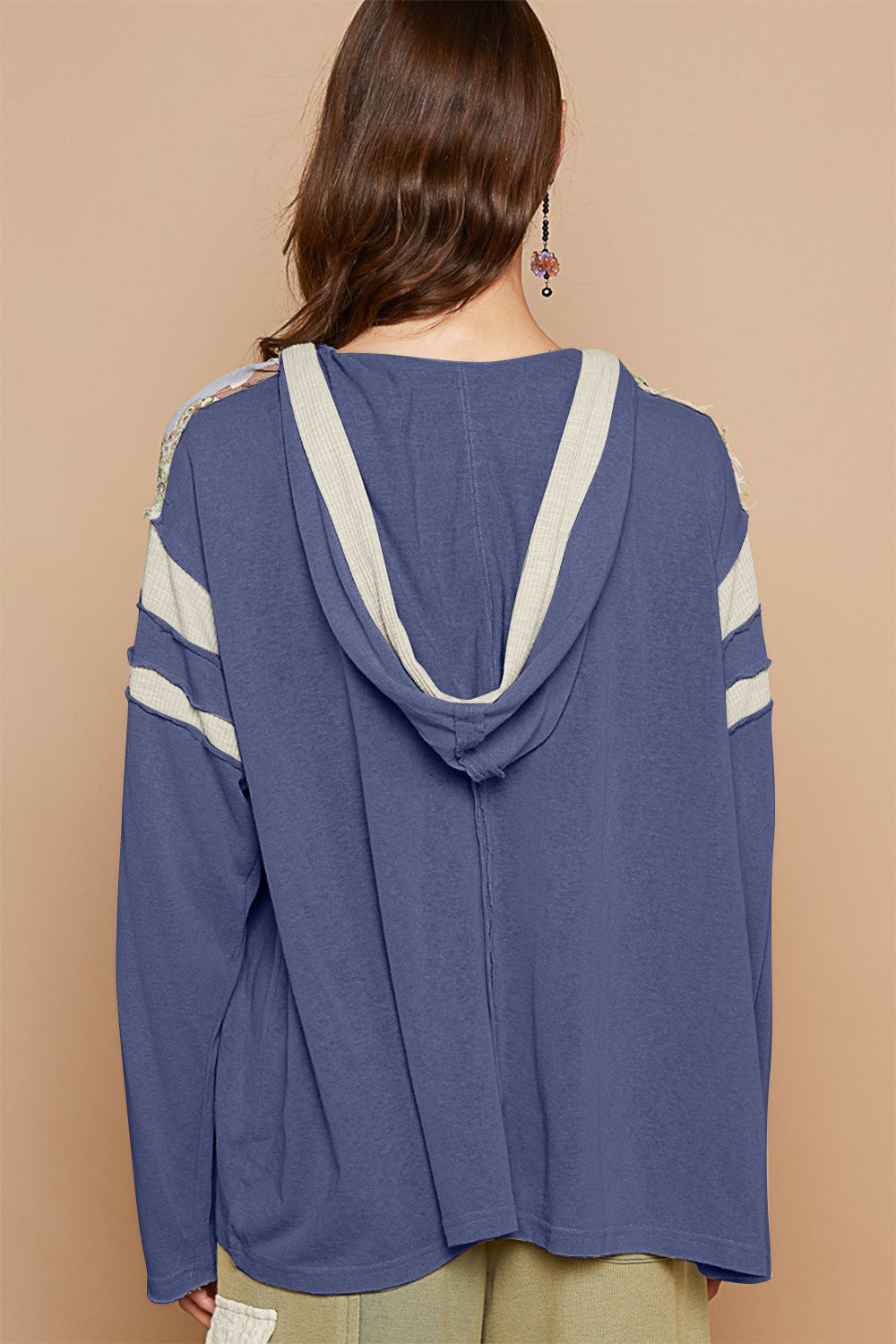 Exposed Seam Number Patch Hooded Top