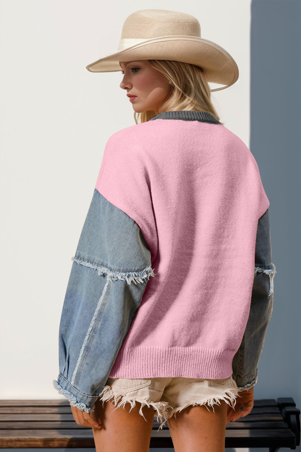 Star Pattern Raw Edge Sweater