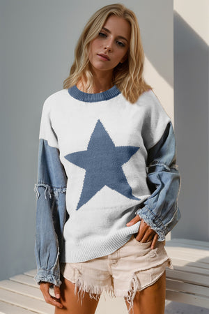 Star Pattern Raw Edge Sweater