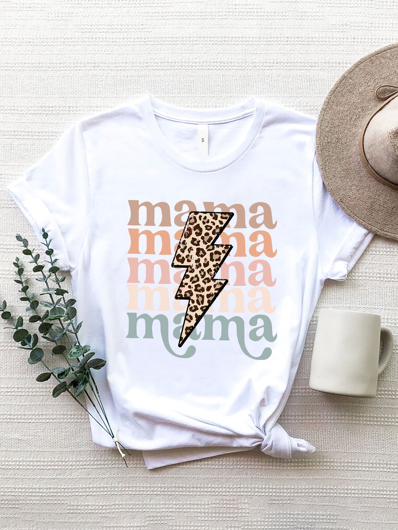 MAMA Round Neck Bolt Short Sleeve T-Shirt