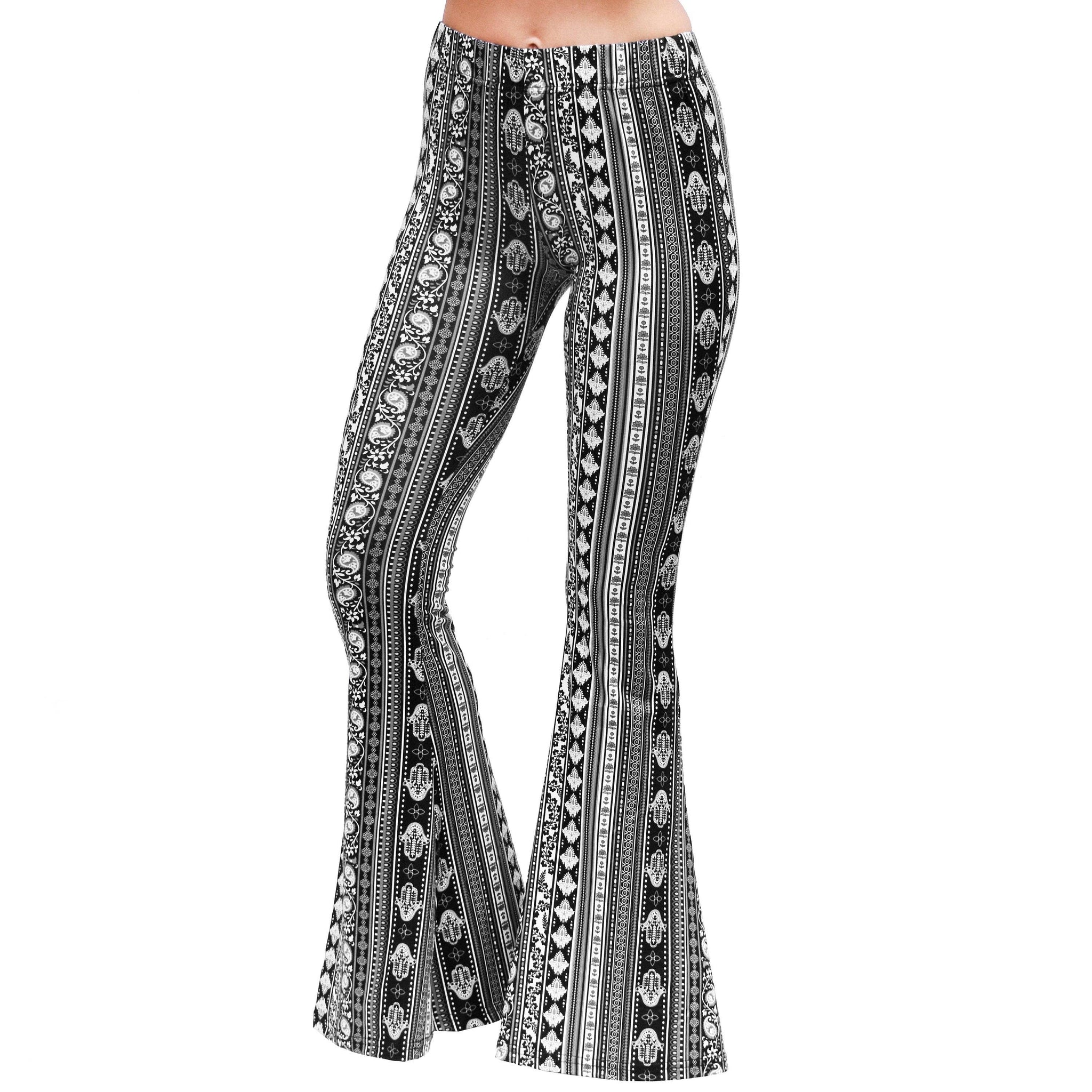Black/White Paisley Bohemian Bell Bottoms