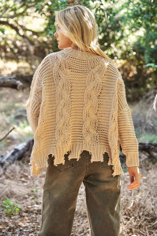 Solid Sweater With Distressed Detail