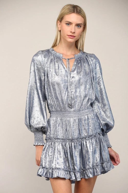 Metallic Foiled Fabric Tiered Dress