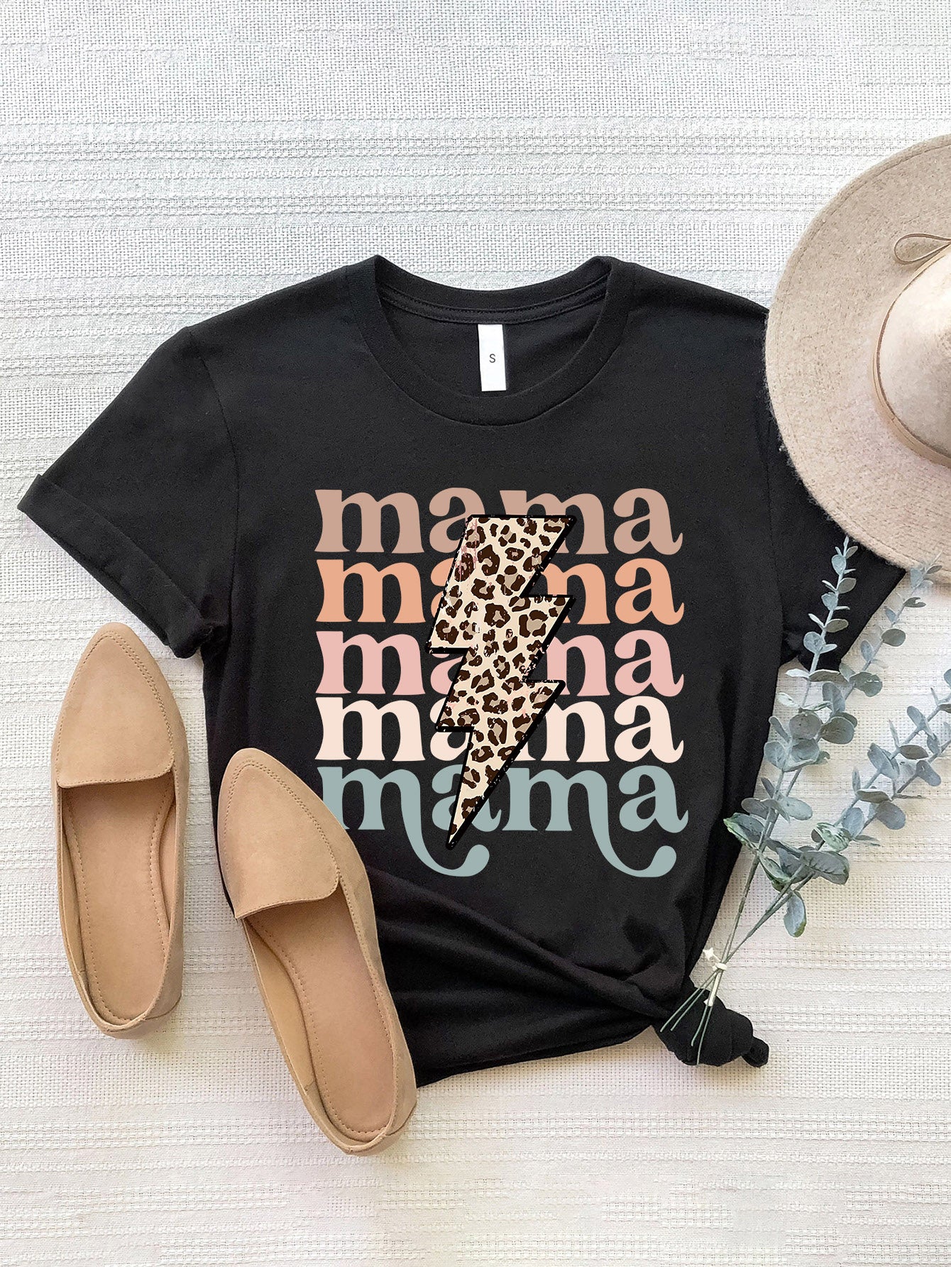 MAMA Round Neck Bolt Short Sleeve T-Shirt