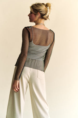 Sparkling Rhinestone Mesh Top