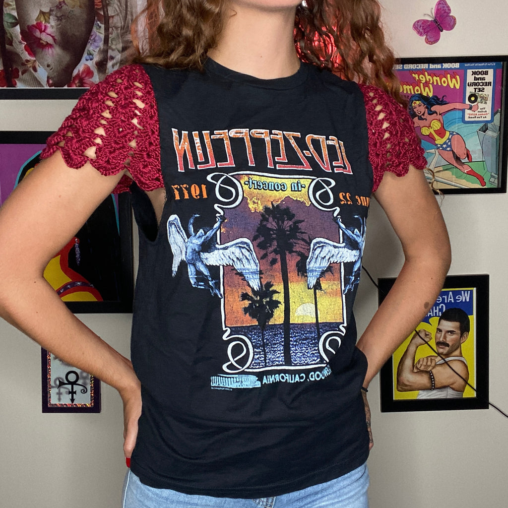 OOAK Led Zeppelin Crochet Flutter Sleeve Top