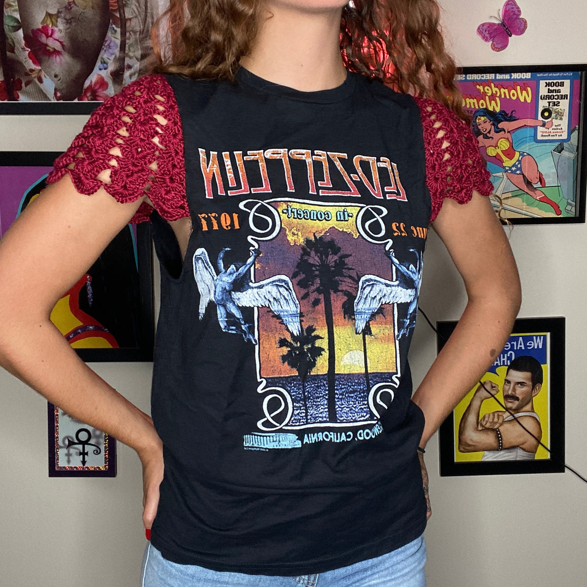 Led Zeppelin Crochet Pattern OOAK Led Zeppelin Crochet Flutter Sleeve Top – Femmebot Clothing