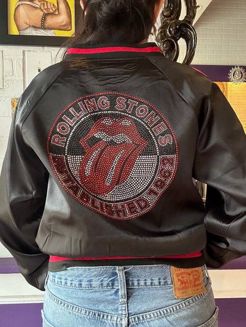 Crystal Rolling Stones Satin Stripe Bomber Jacket