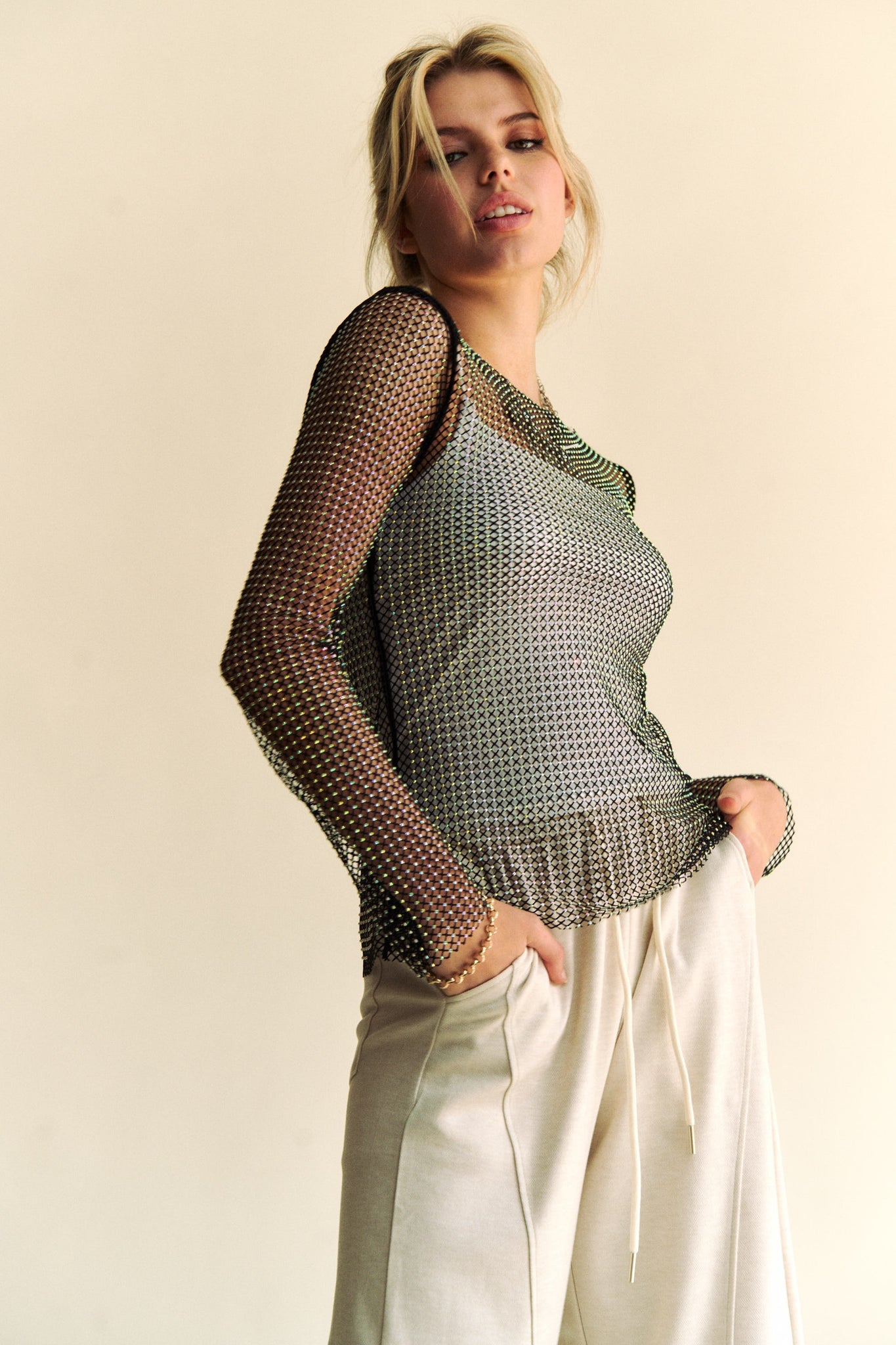 Sparkling Rhinestone Mesh Top