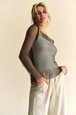 Sparkling Rhinestone Mesh Top