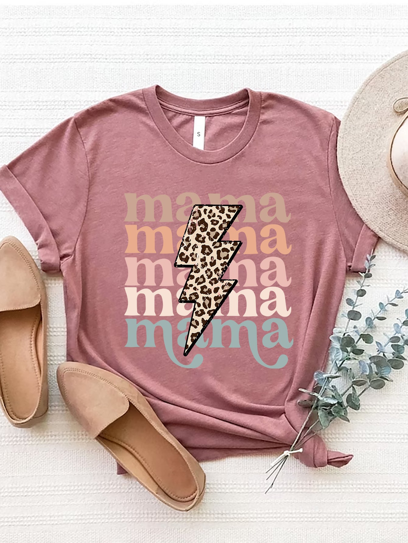 MAMA Round Neck Bolt Short Sleeve T-Shirt