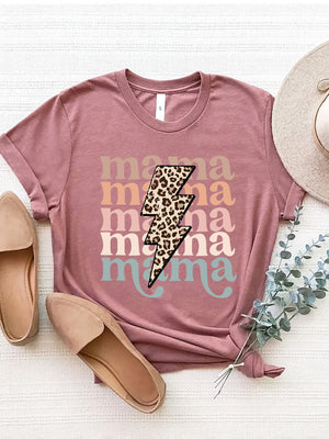 MAMA Round Neck Bolt Short Sleeve T-Shirt