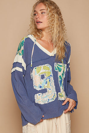 Exposed Seam Number Patch Hooded Top