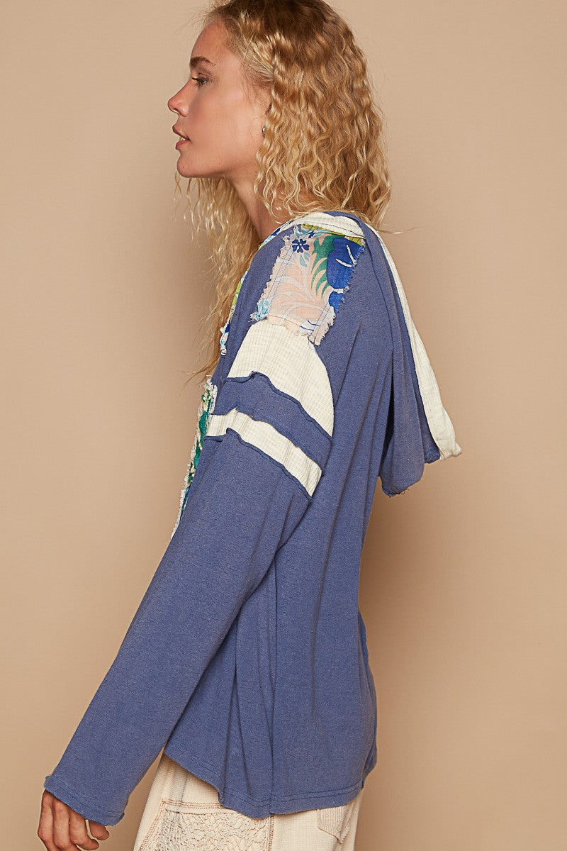 Exposed Seam Number Patch Hooded Top