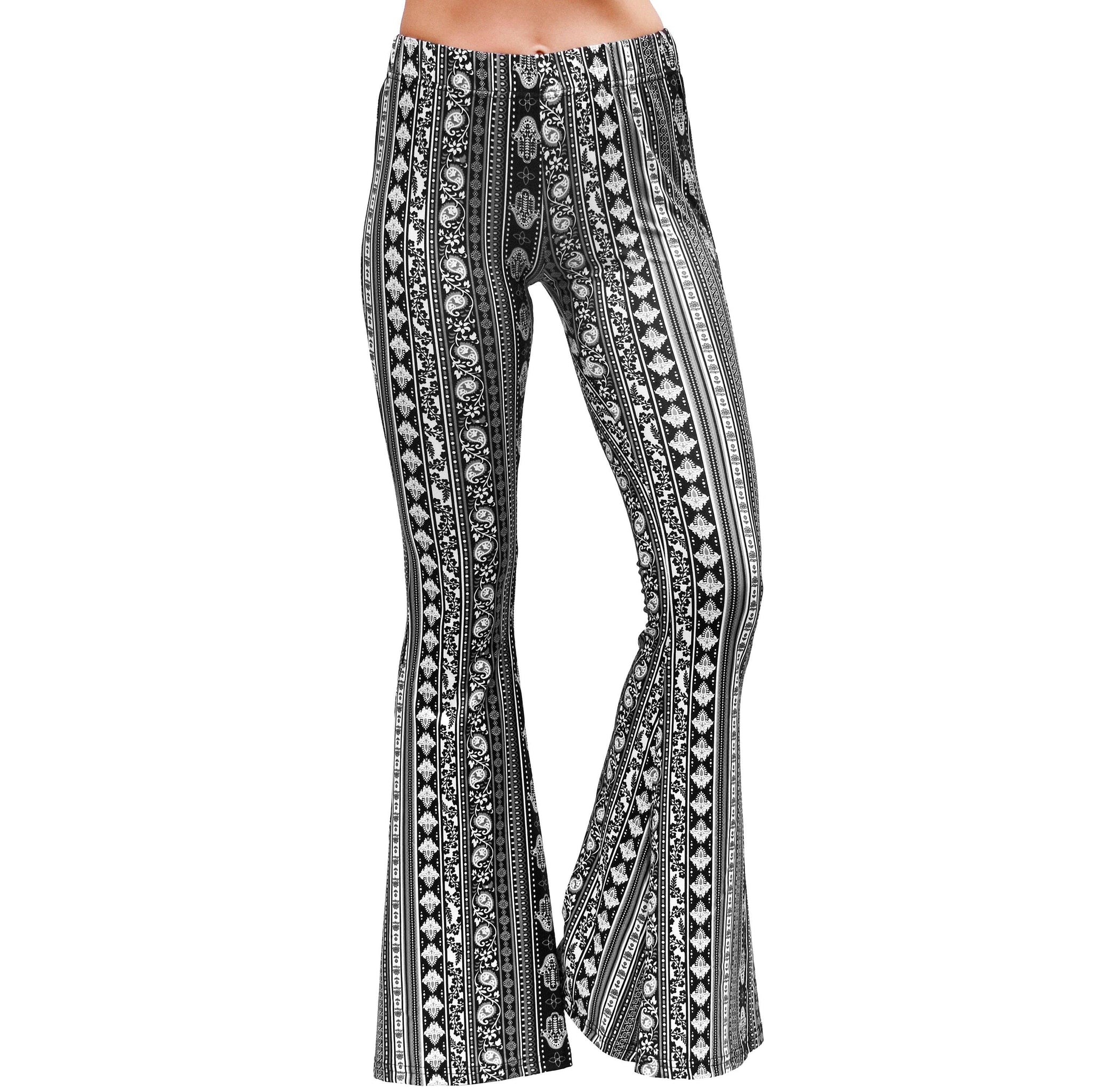 Black/White Paisley Bohemian Bell Bottoms
