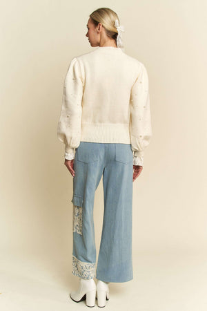 Lace Applique Wide Leg Jeans