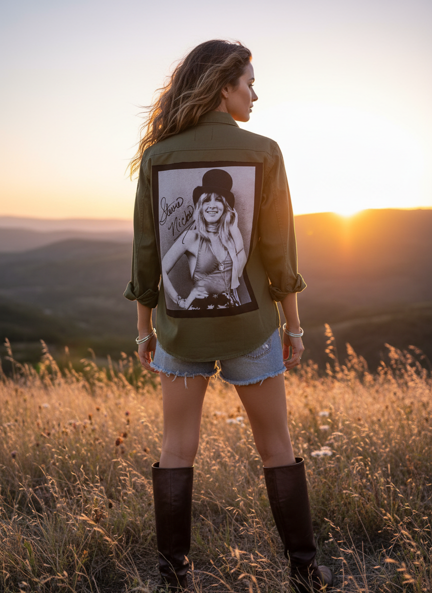 Stevie Nicks Top-Hat Vintage Army Jacket