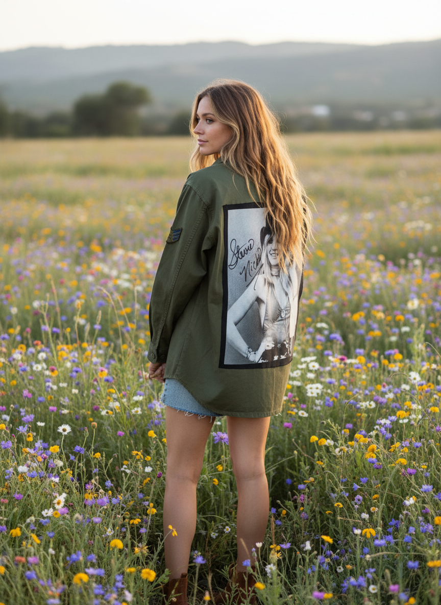 Stevie Nicks Top-Hat Vintage Army Jacket