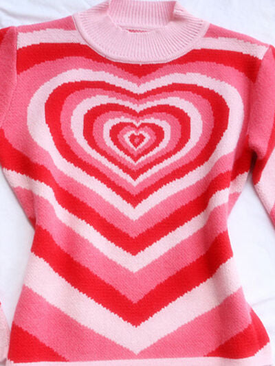 Heart Mock Neck Long Sleeve Sweater
